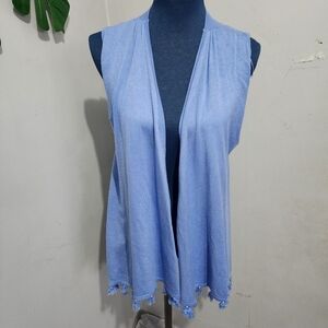 Joseph A Blue Open Sweater Vest with Tassel Hem